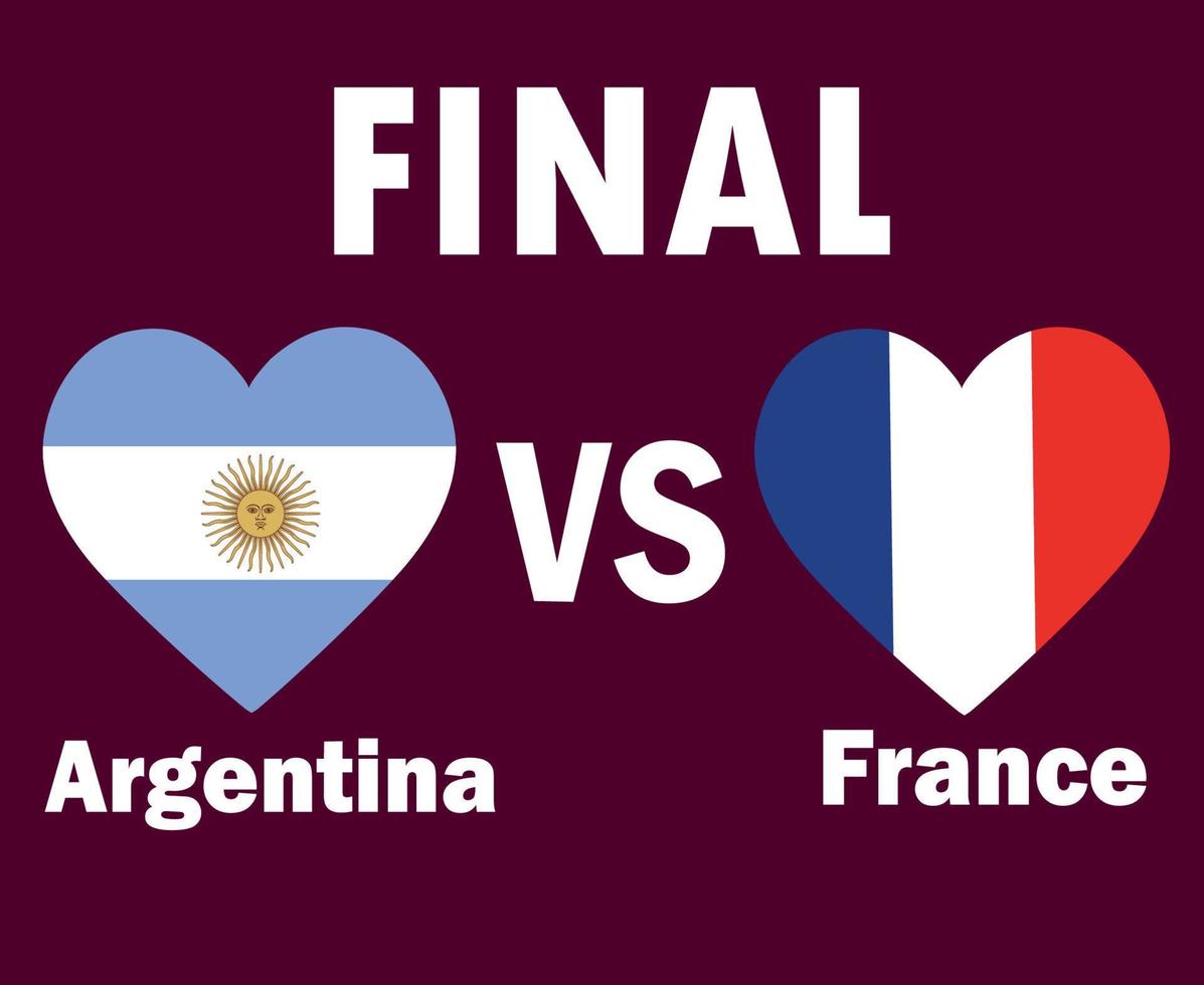 corazón de bandera de argentina y francia con nombres diseño de símbolo de fútbol final américa latina y europa vector ilustración de equipos de fútbol de países de américa latina y europea