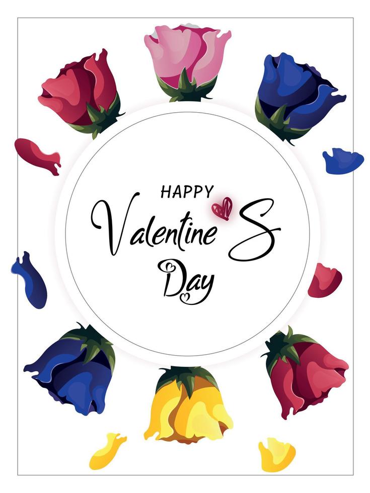 diseño de volante para feliz día de san valentín con rosas y caja de regalo. romance, concepto de amor. ilustraciones vectoriales para afiches, pancartas, publicidad, invitación, volante, portada. vector