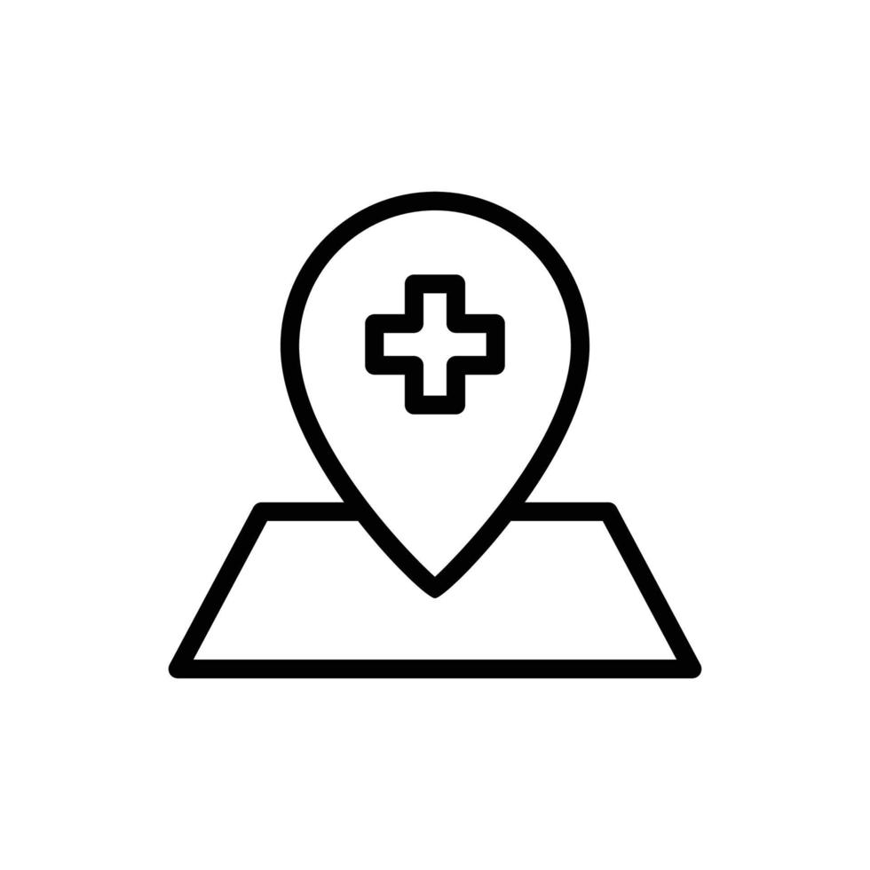 Hospital plus sign with map icon. line icon style. suitable for hospital location icon. icon related to healthcare and medical. Simple vector design editable. Pixel perfect at 64 x 64
