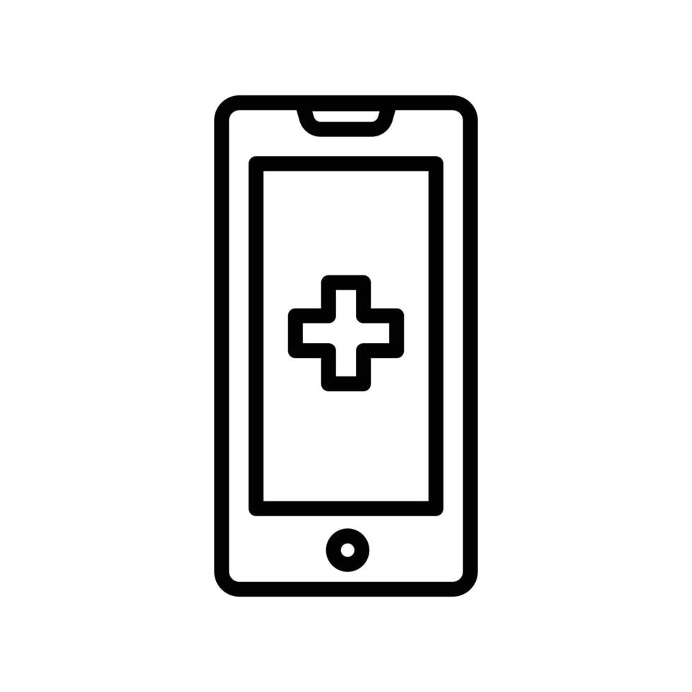 signo más de hospital con teléfono móvil. estilo de icono de línea. icono relacionado con la salud y la medicina. diseño vectorial simple editable. píxel perfecto a 64 x 64 vector
