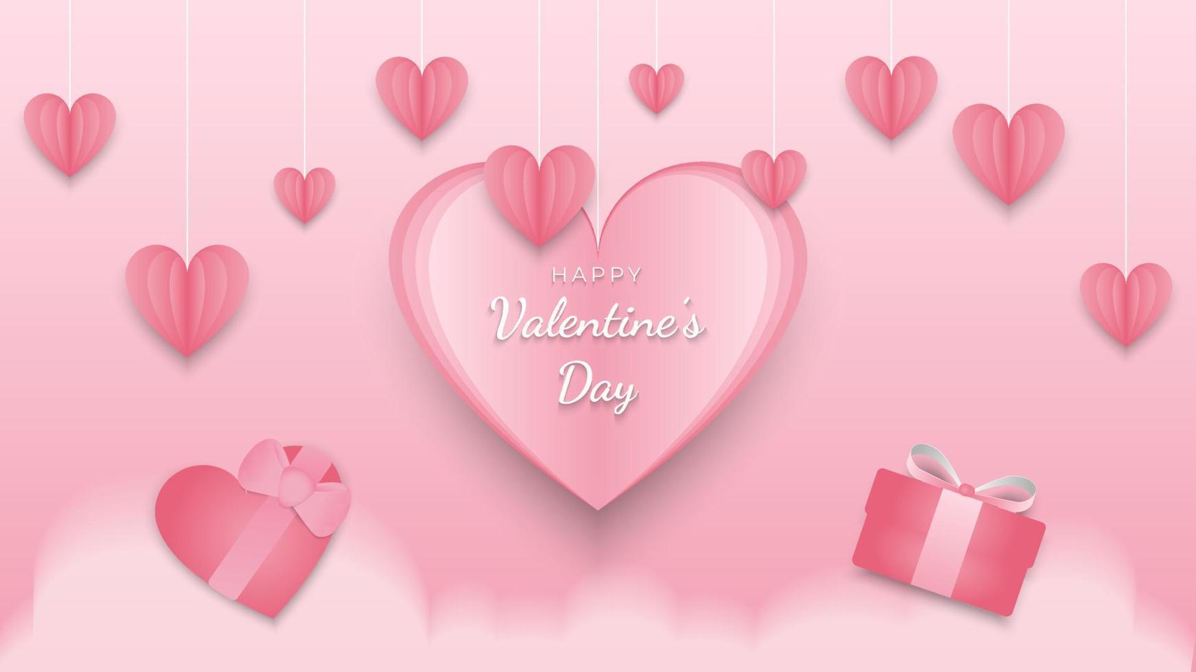 Paper cut style happy valentine's day greeting background with gifts vector