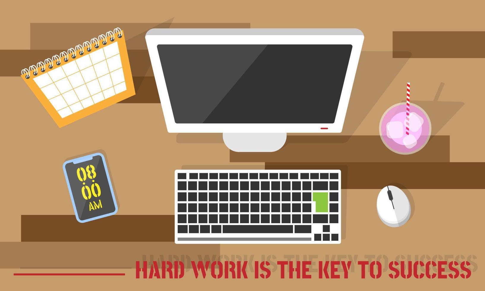 Office desk top view with quotes vector