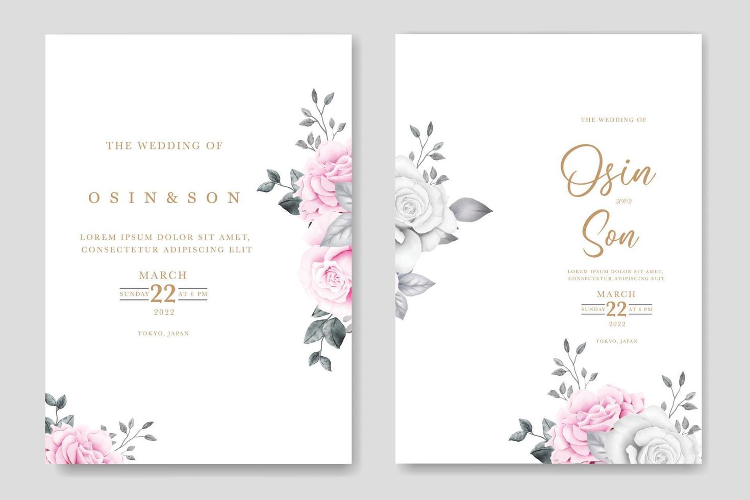 wedding invitation card with floral rose watercolor vector