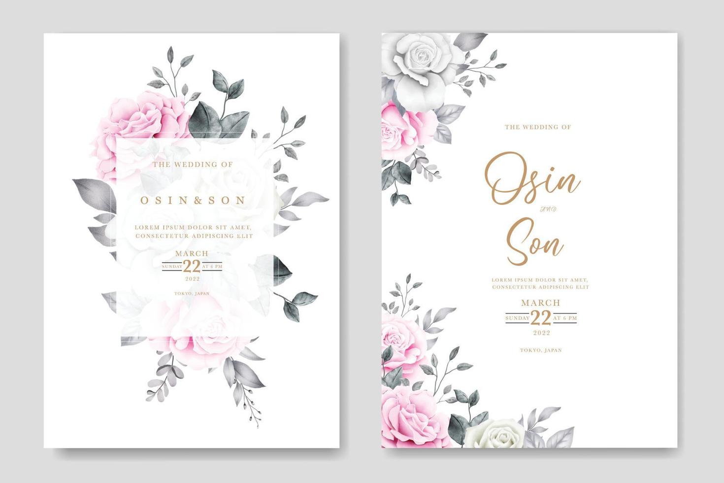 tarjeta de invitación de boda con acuarela rosa floral vector