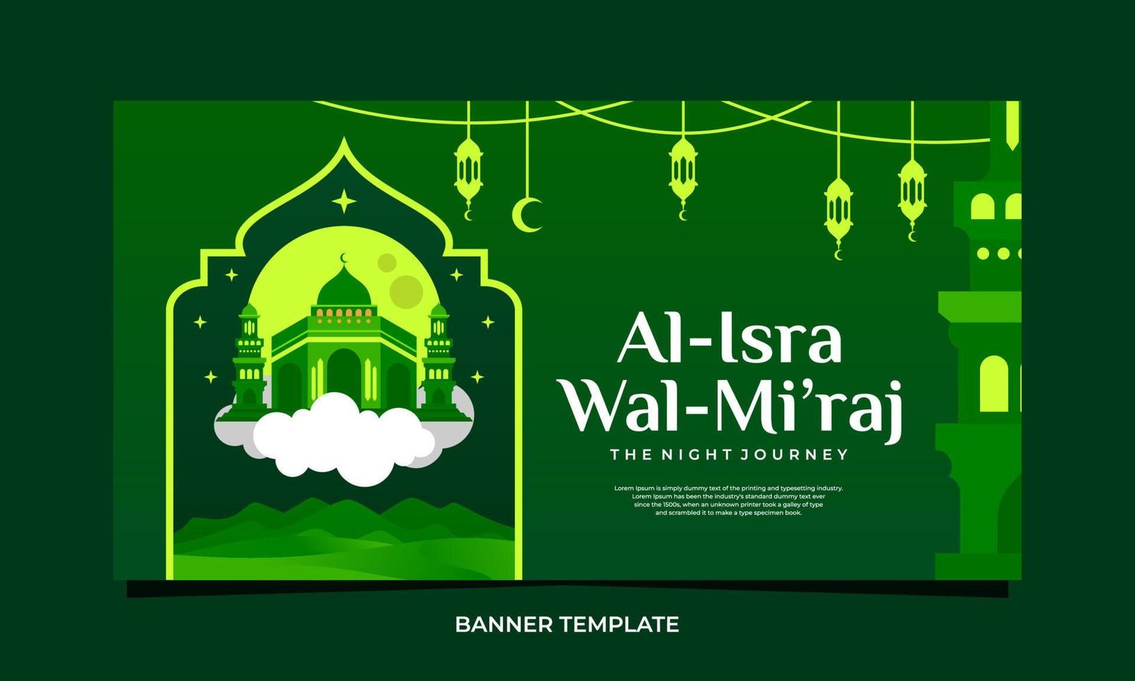 plantilla de banner de vector de gradiente de ilustración de viaje nocturno de isra mi'raj