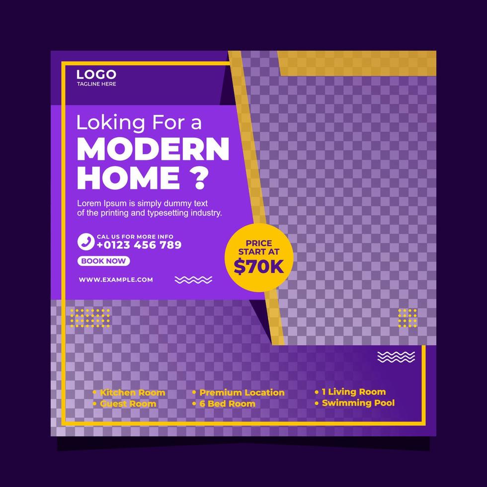 Modern home square banner social media post template design vector
