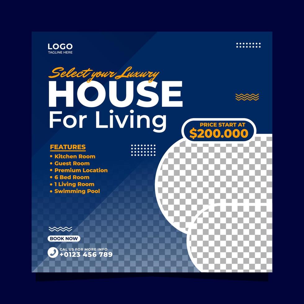 Luxury house property square banner social media post template vector