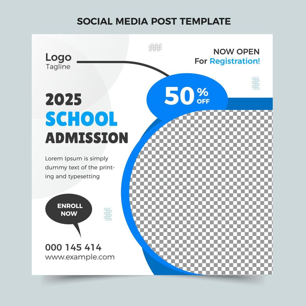 School admission social media post,  Web banner template, kids admission banner design, Squire post banner design vector