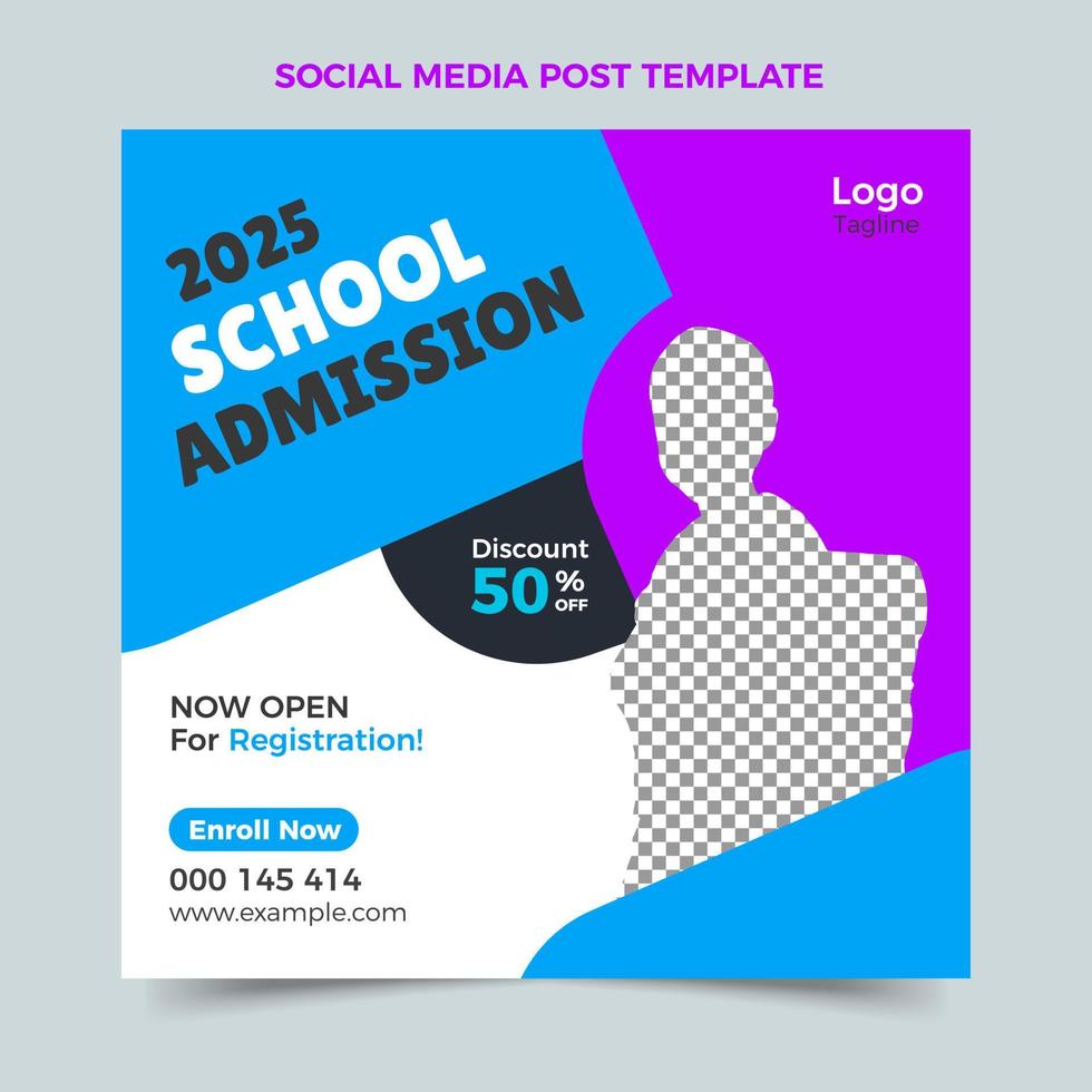 School admission social media post, Colorful web banner template, kids admission banner design, Squire post banner design template vector