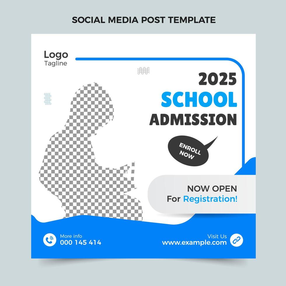 School admission social media post,  Blue and black web banner template, kids admission banner design, Squire post banner design vector