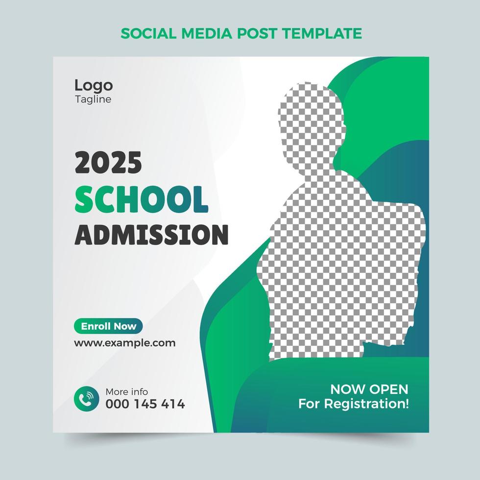 School admission social media post, Blue web banner template, kids admission banner design, Squire post banner design template vector