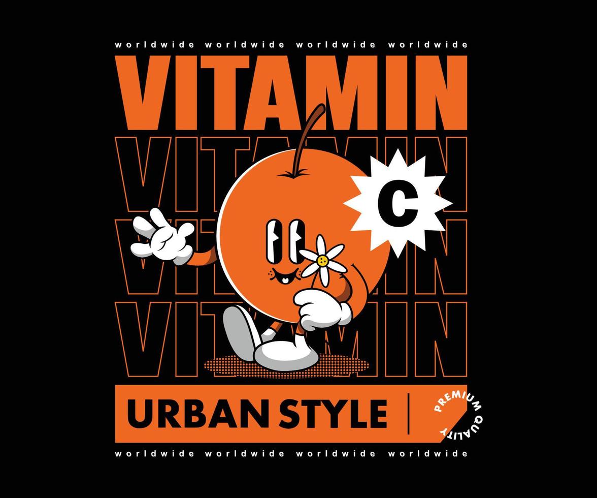 Futuristic illustration cartoon character of orange fruit Graphic Design for T shirt Street Wear and Urban Style vector