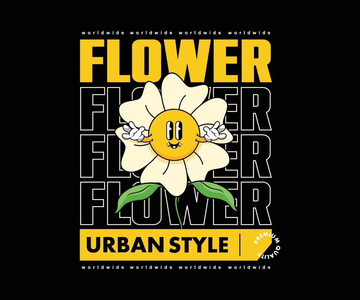 Futuristic illustration cartoon character of flower Graphic Design for T shirt Street Wear and Urban Style vector