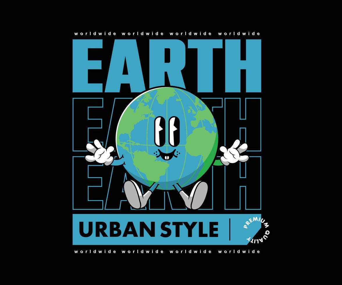 Futuristic illustration cartoon character of Earth Graphic Design for T shirt Street Wear and Urban Style vector