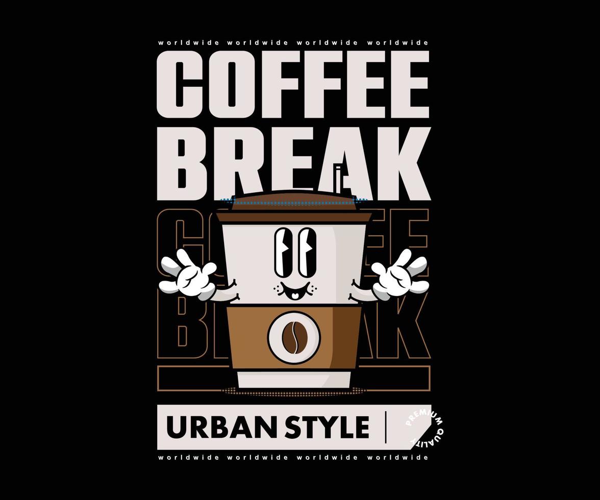 personaje de dibujos animados de ilustración futurista de diseño gráfico de taza de café para ropa de calle de camiseta y estilo urbano vector