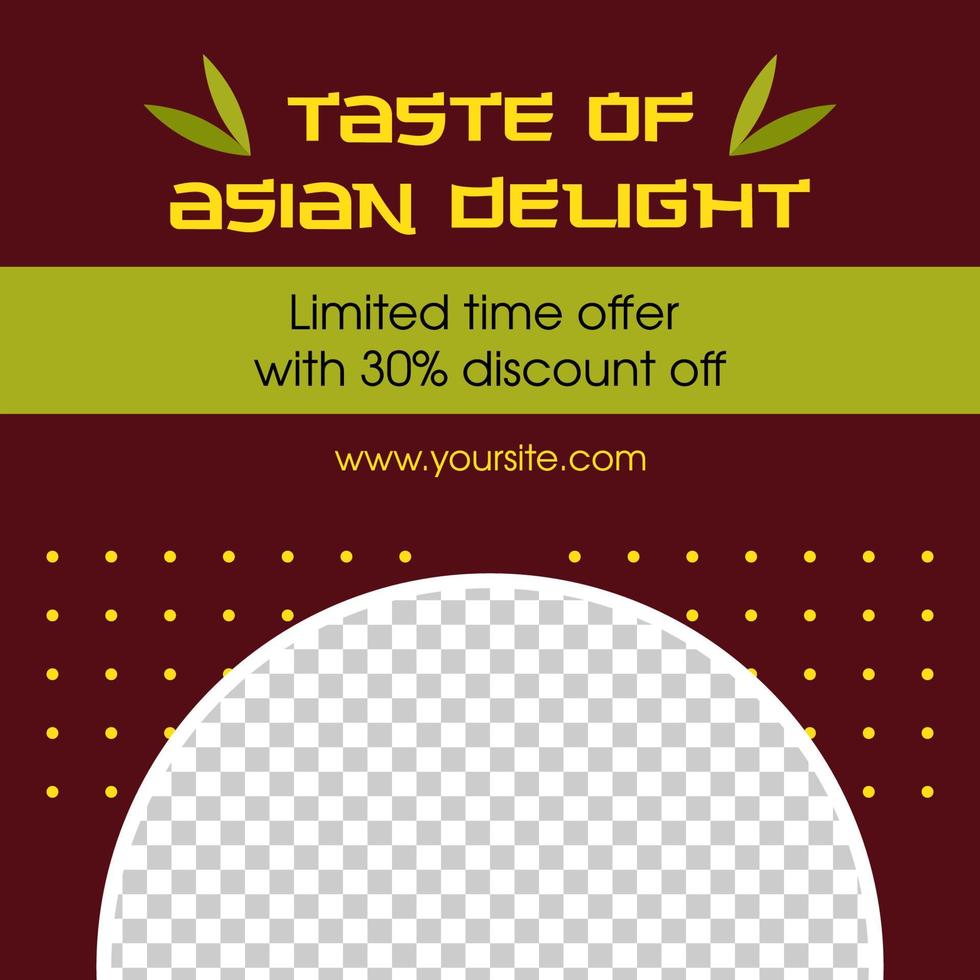 Asian food post template for social media. Advertising square banner vector