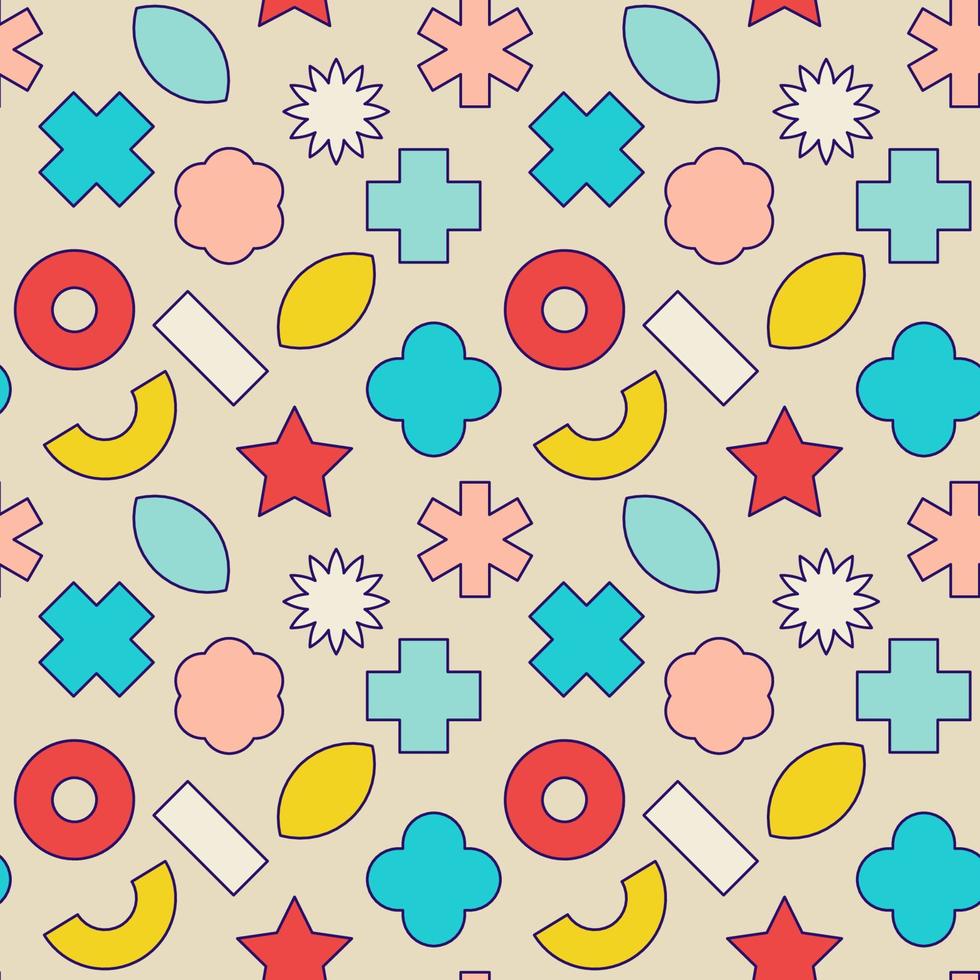 Groovy abstract shapes seamless pattern. Retro contemporary design. Brutalism shapes, minimalist geometric elements, abstract bauhaus forms. vector