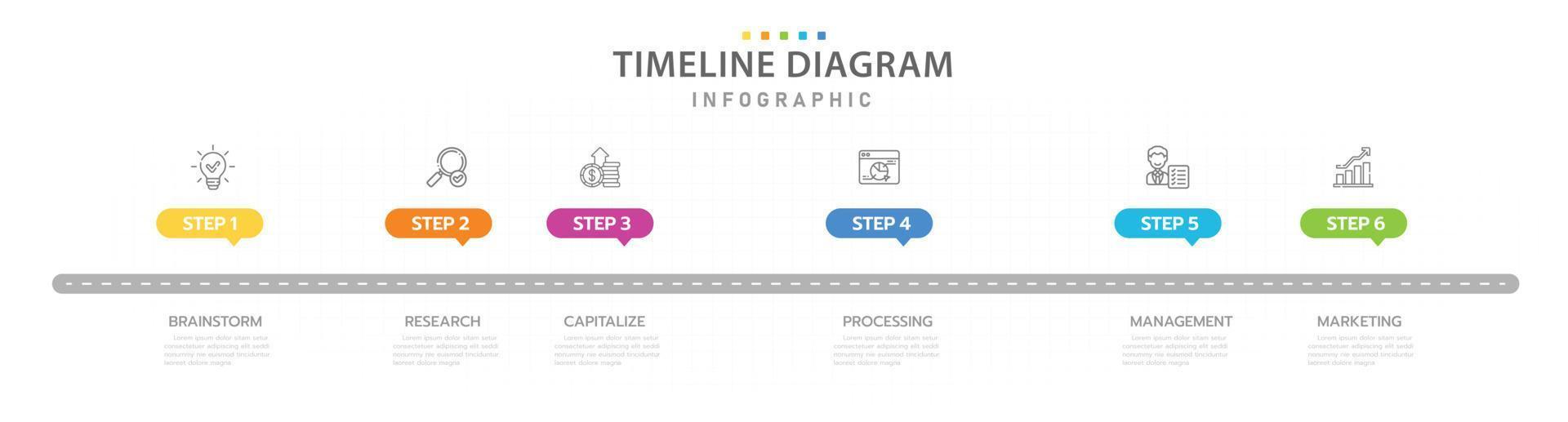 Infographic template for business. 6 Steps Modern Timeline diagram with icon topics, presentation vector infographic with icons.