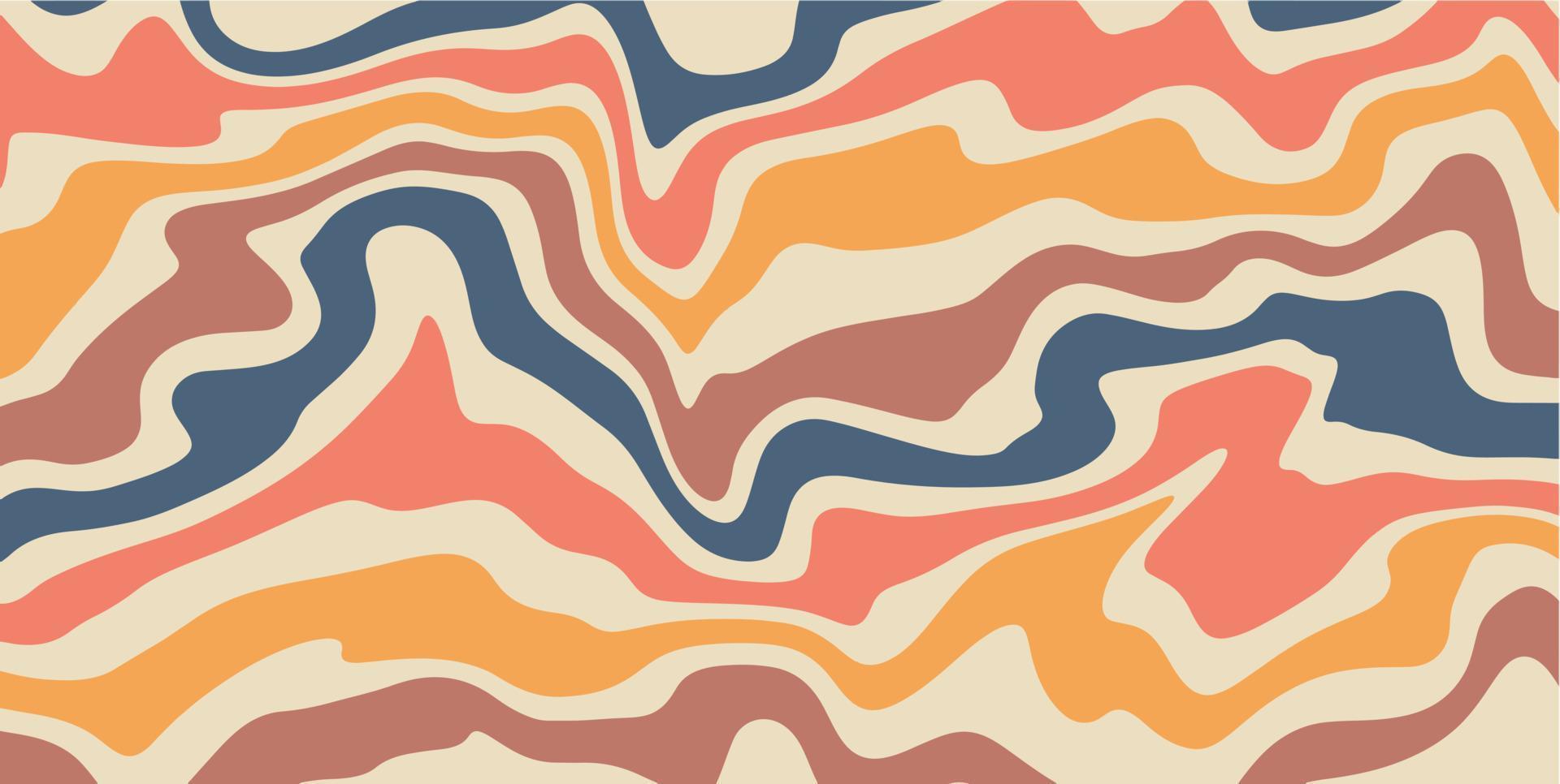 Groovy Swirl psychedelic background. Retro 70s - 60s Hippie Aesthetic wallpaper with Trippy distortion Waves. Vector modern Seventies Style illustration