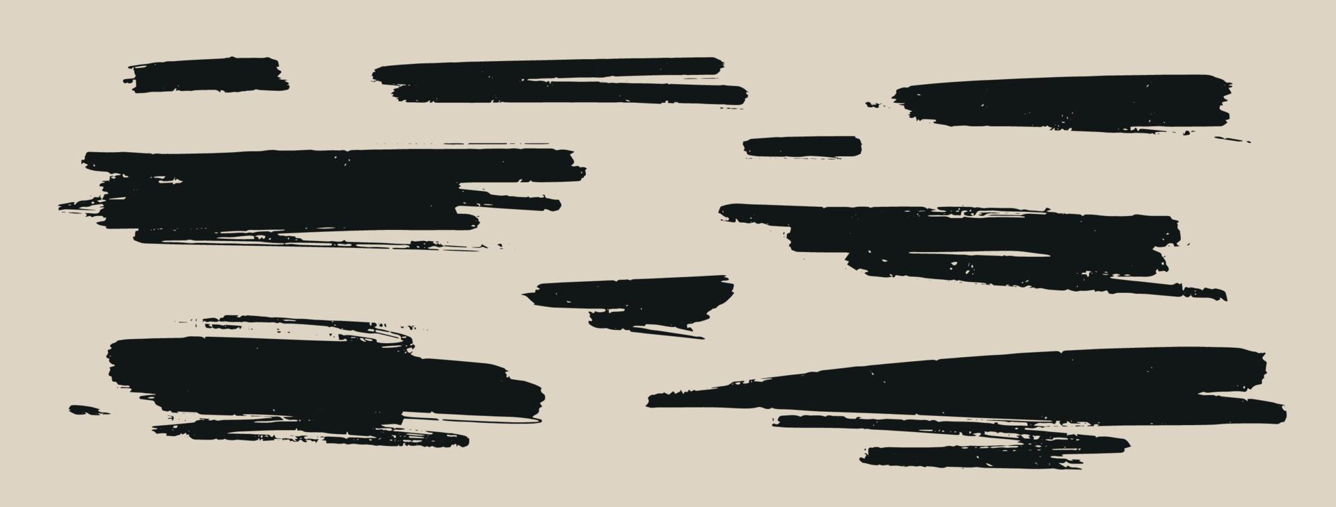 Hand drawn black texture brush stroke set. Vector Isolated Ink elements