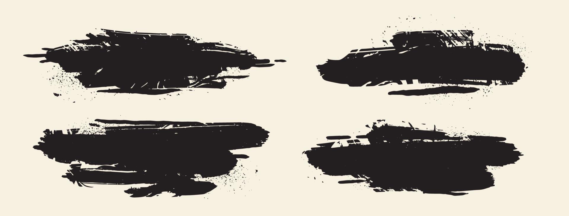 Hand drawn black texture brush stroke set. Vector Isolated Ink elements