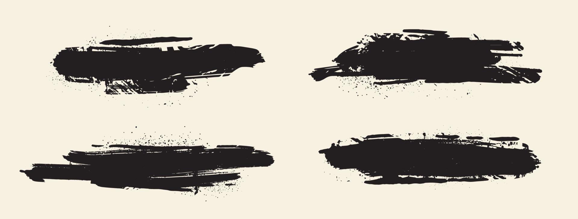 Hand drawn black texture brush stroke set. Vector Isolated Ink elements