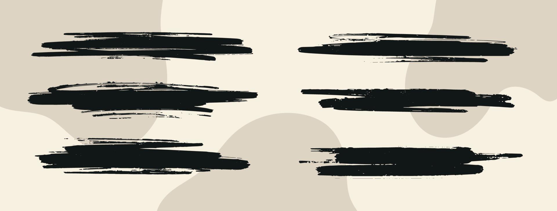 Hand drawn black texture brush stroke set. Vector Isolated Ink elements