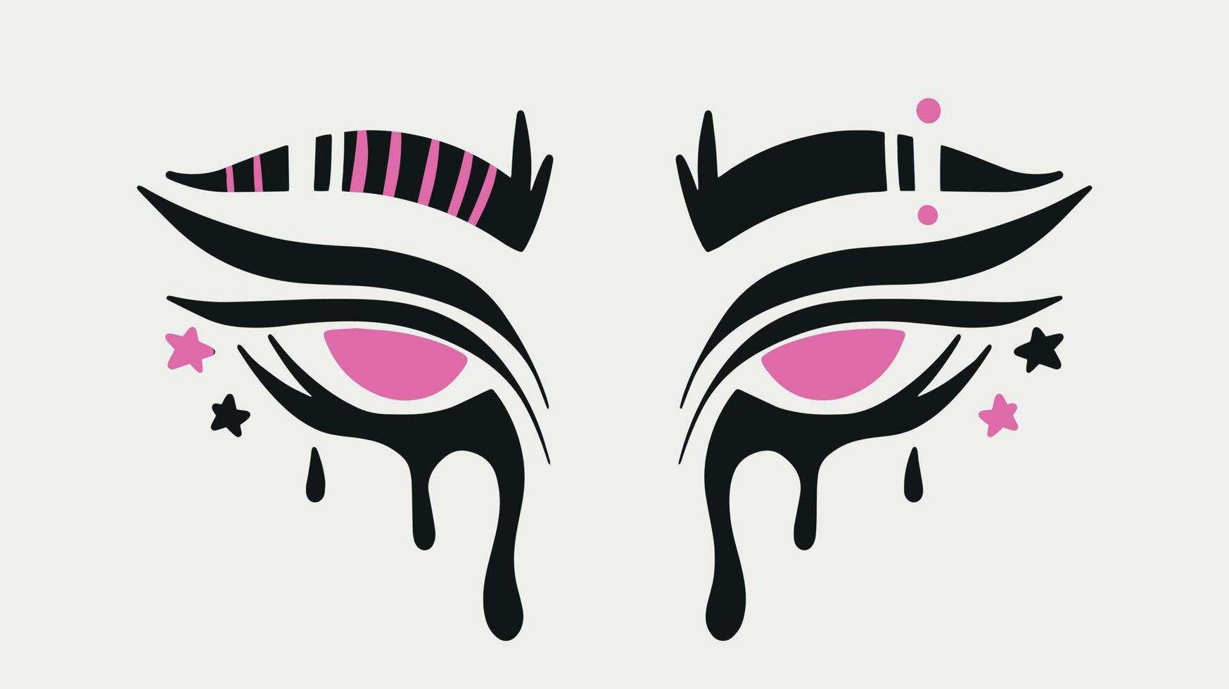 Emo girl's crying eyes Tattoo. Women's watery eyes with flowing mascara. Goth 00s aesthetic concept vector