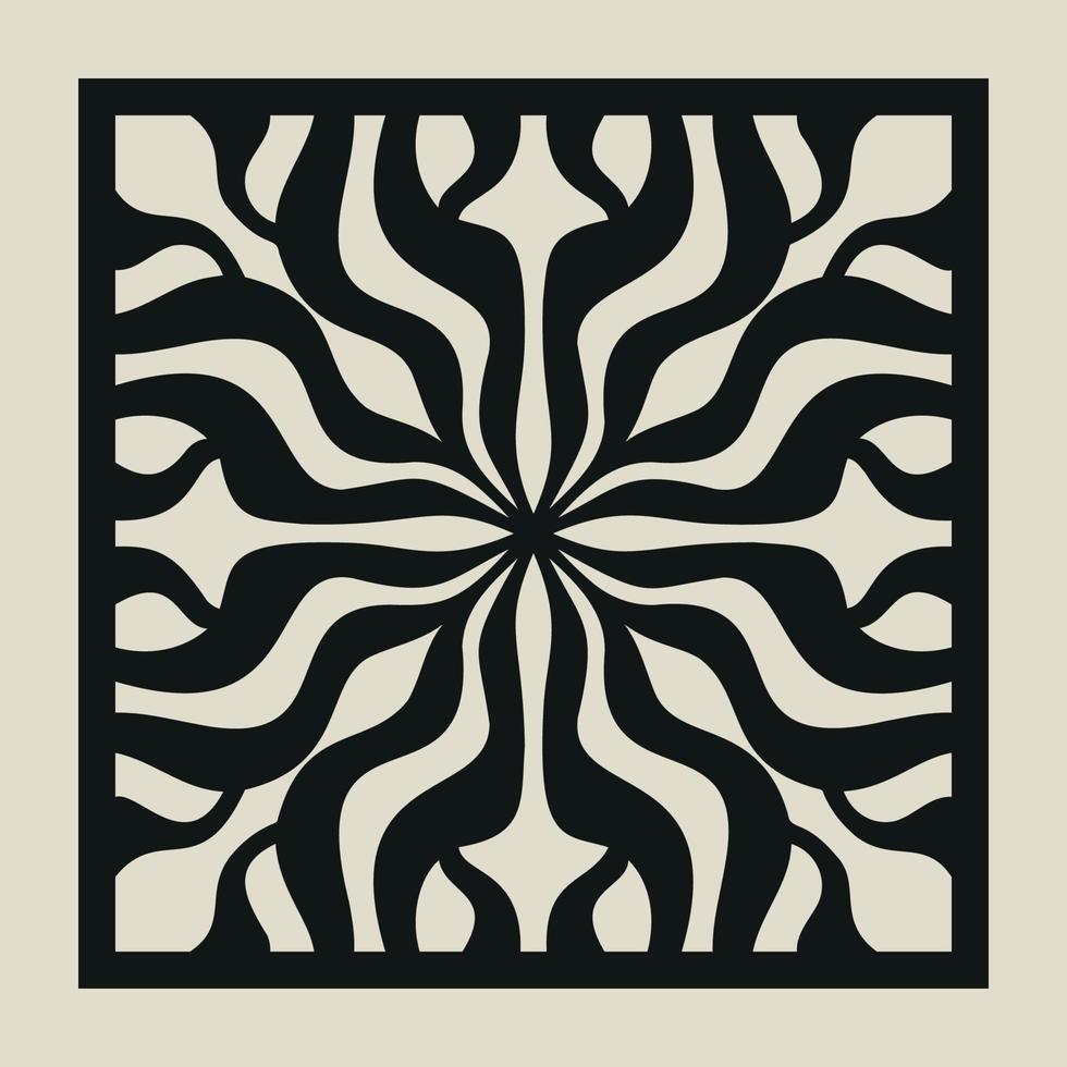 Laser cut vector Decotative panel. Cutout silhouette with geometric Ornament Pattern. Square Template for cnc cutting, panels of wood, metal, paper, plastic