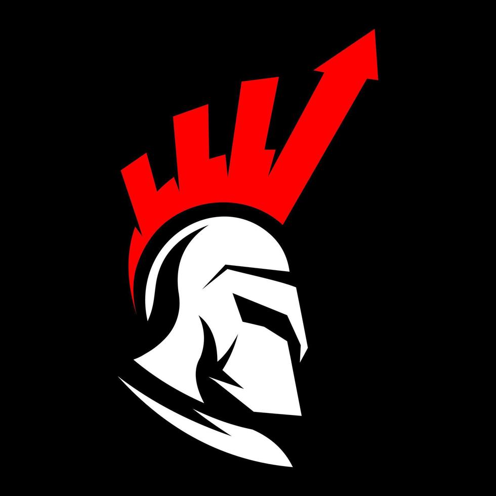 Spartan helmet simple logo with sharp arrow above vector