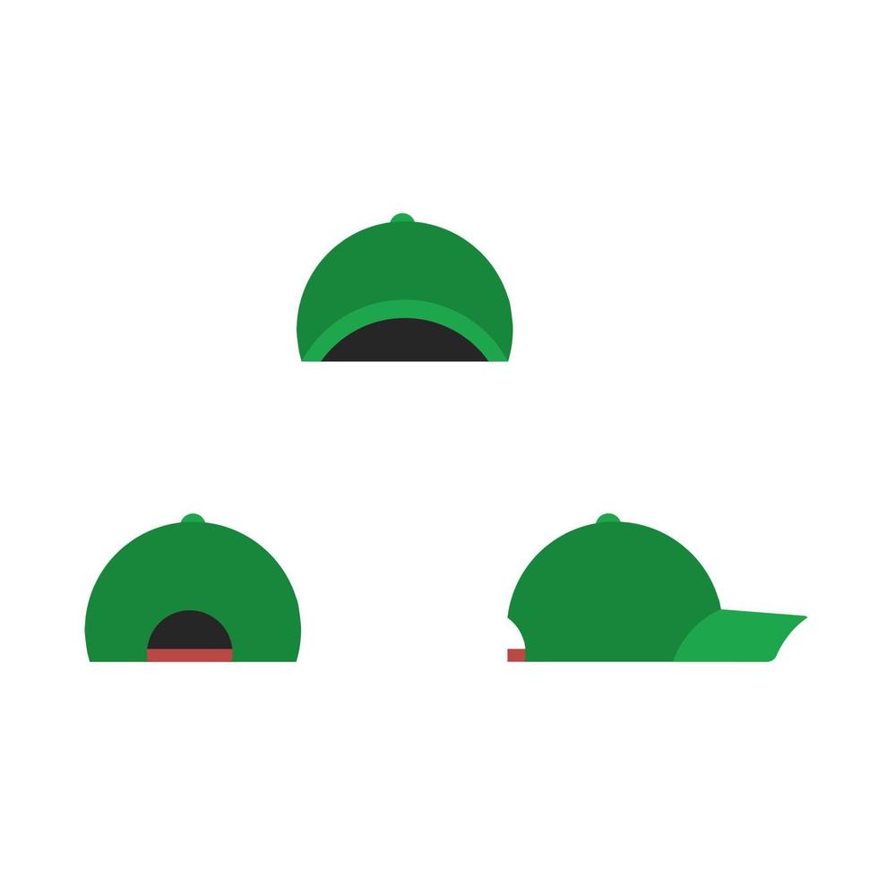 set of green hat icons with different angles isolated on white background vector