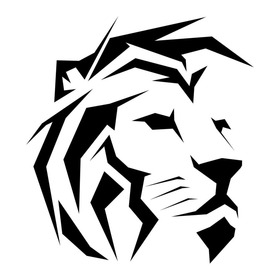 Simple logo silhouette geometric lion head sharp gaze vector