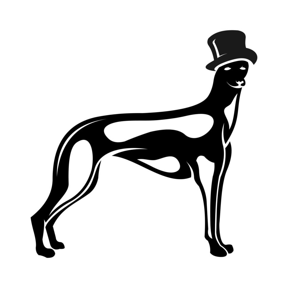 silueta de logotipo simple de un perro alto en un vector de sombrero