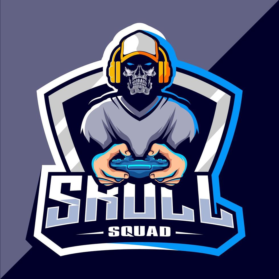 Skull gamer esport logo design vector