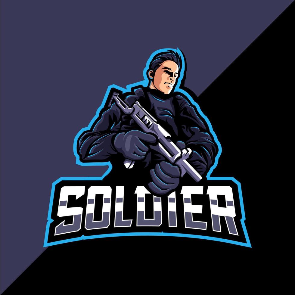 soldado mascota esports juegos logo vector