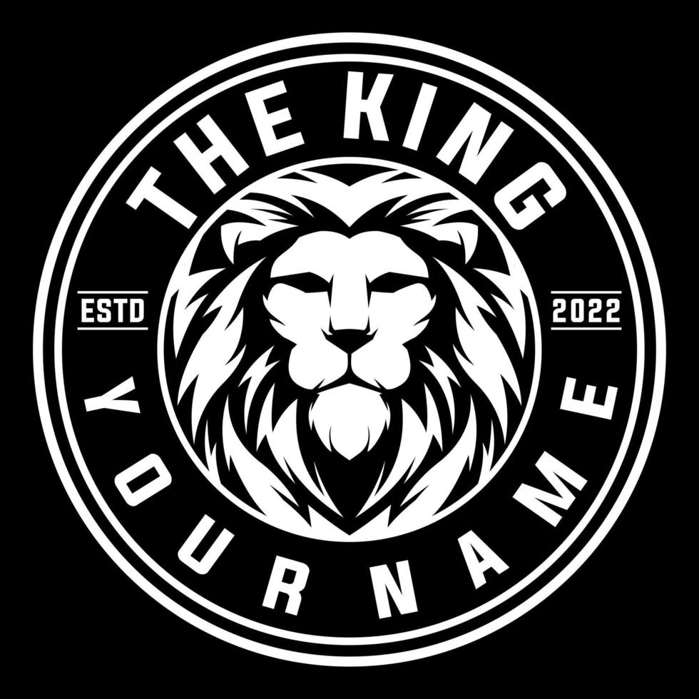 The king's lion head with a long mane in a black and white circle vector