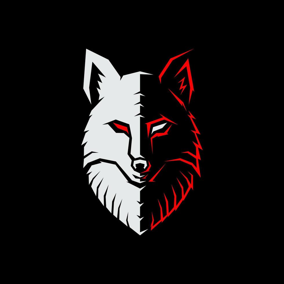 wolf is divided into two colors white and red gaming logo vector illustration