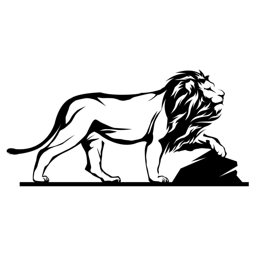 Simple logo lion front paw stepping on stone with long mane vector