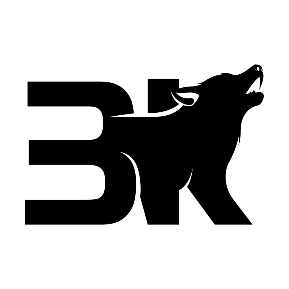 el logotipo de la ilustración de la letra b se fusiona con el lobo ladrando vector