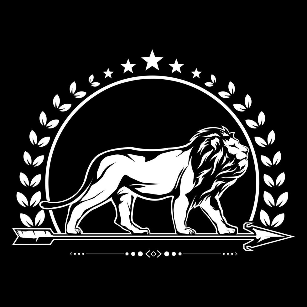The lion walks wisely and calmly on the sharp arrow and the wheat coils above it with the 5 stars numbering vector
