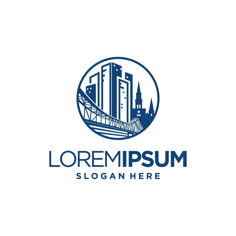 urban logos and bridges inside the circle vector