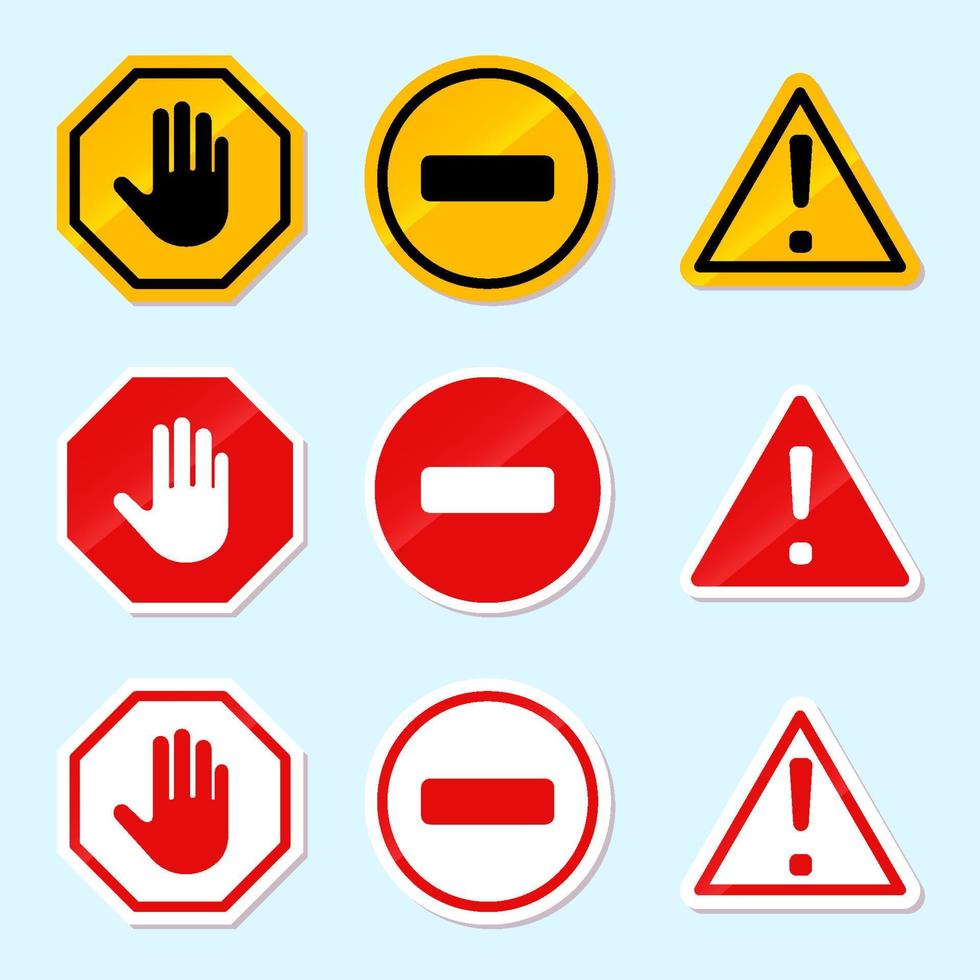 danger warning sign and symbols icon yellow red white color with exclamation mark set collection vector