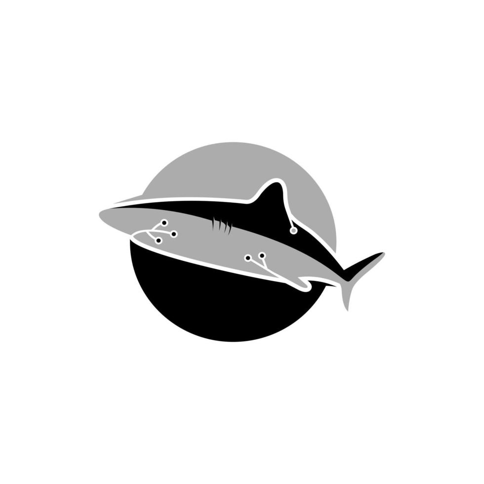 tiburones y tecnología de logotipos vector