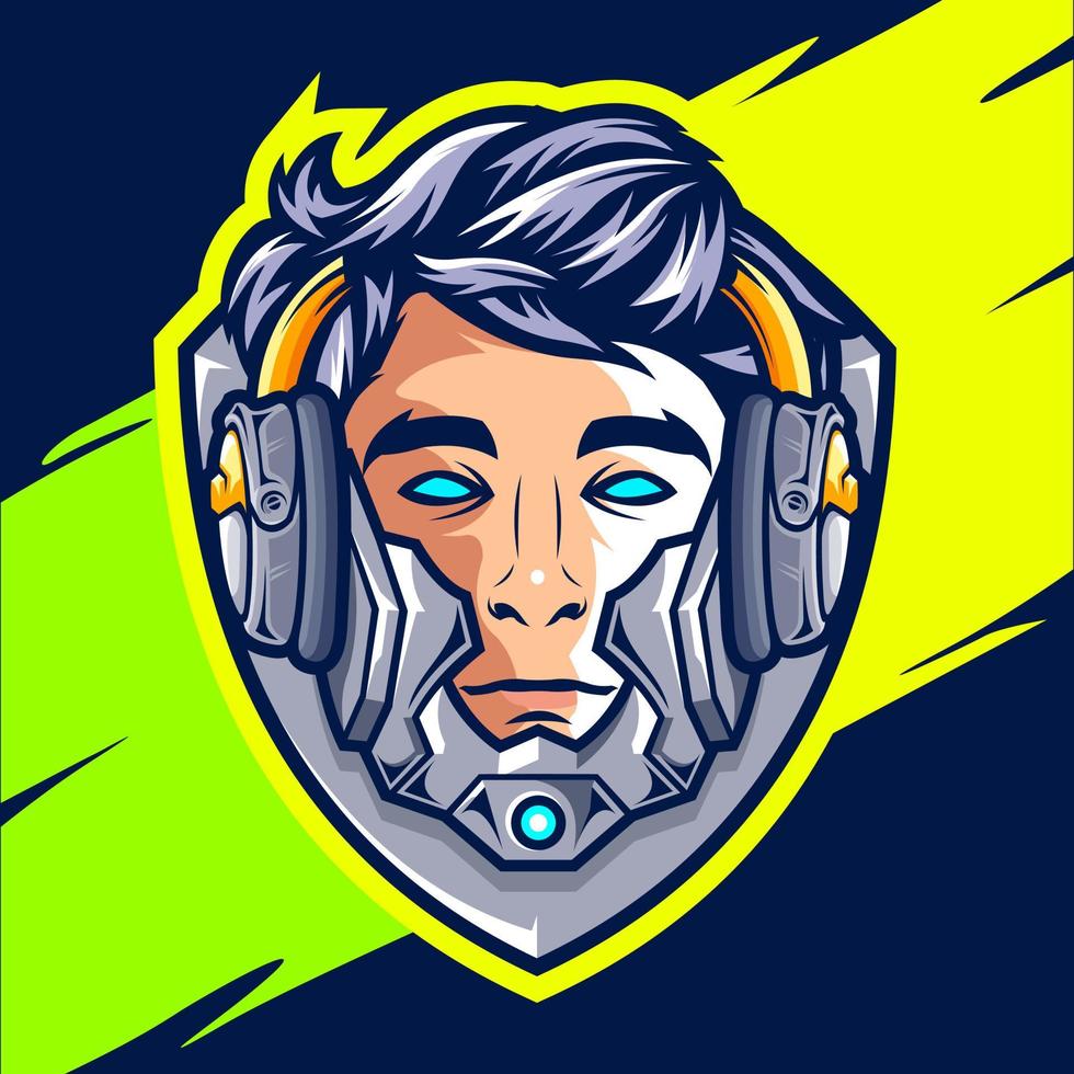 Gamer cyborg 9 mascot full color esport logo design vector