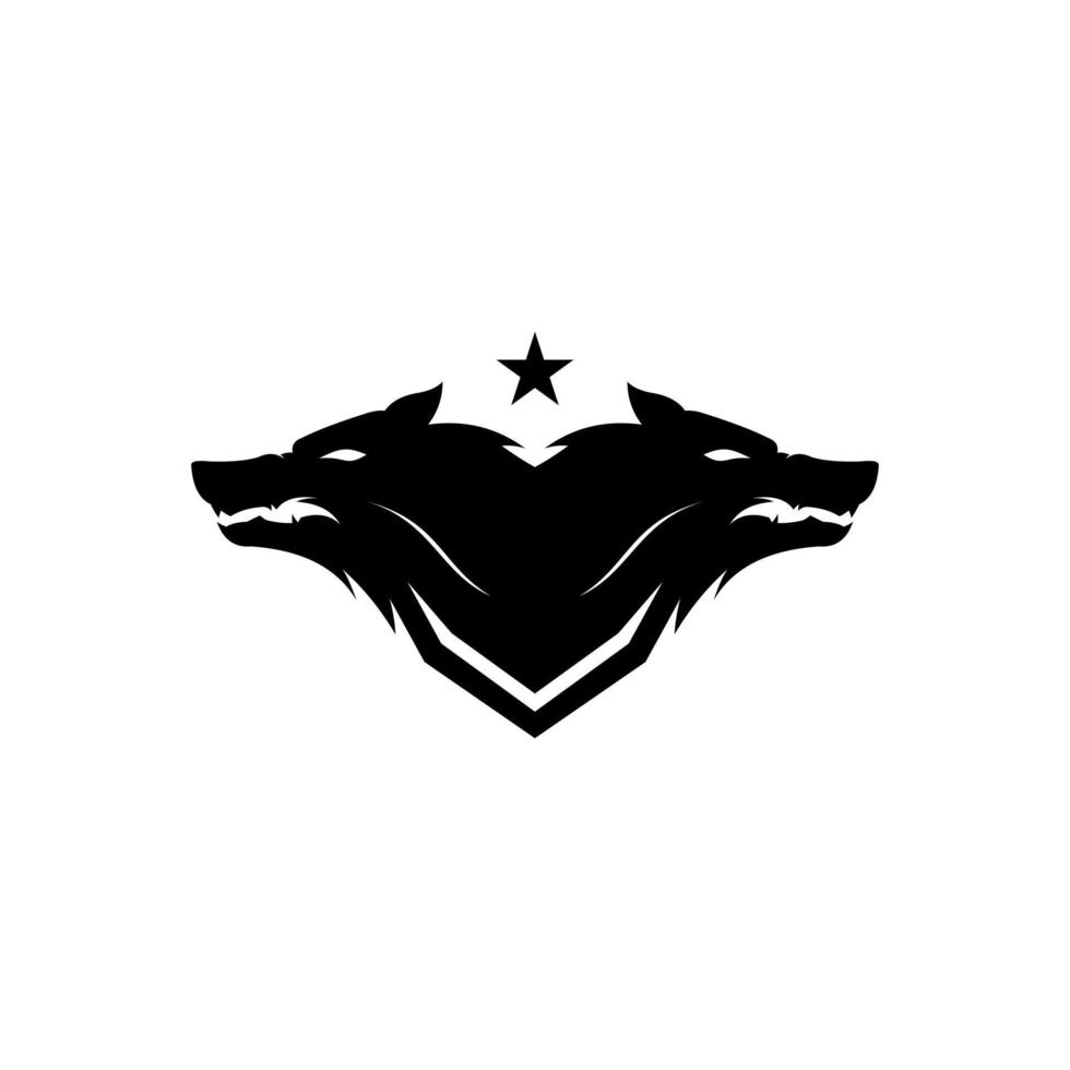 dos cabezas de lobo y una ilustración del logotipo del vector de