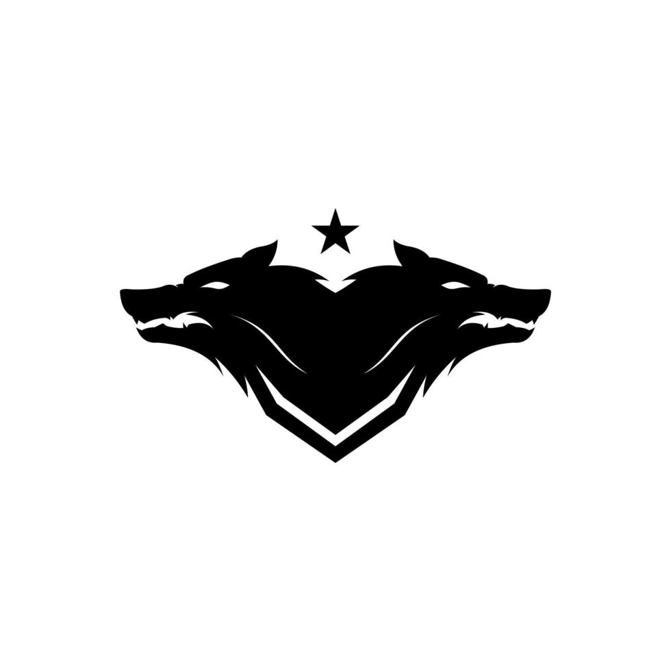 two wolf heads and a security vector logo illustration