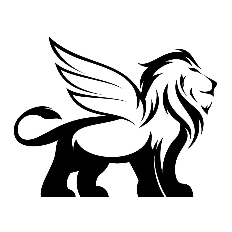 Winged lion silhouette simple logo vector