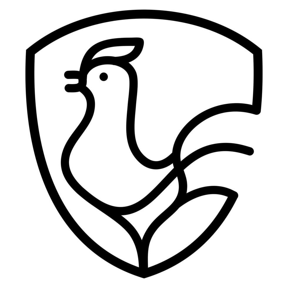 logotipo simple linda silueta de pollo dentro del escudo vector