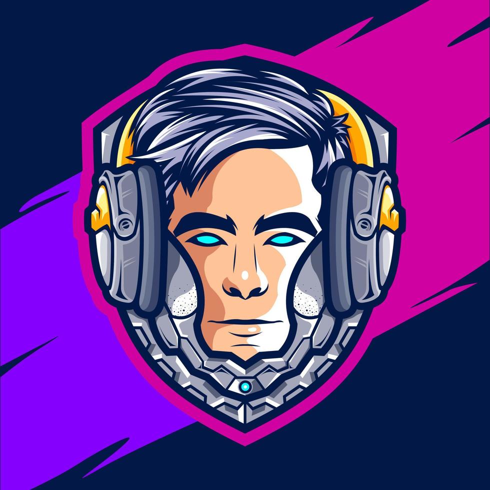 Gamer cyborg 3 mascot full color esport logo design vector