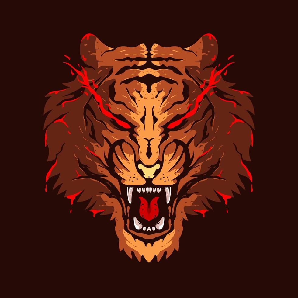 tiger head illustration color logo design vector